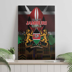 Kenya Jamhuri Day Canvas Wall Art Coat Of Arms With Kente Pattern - African Pride