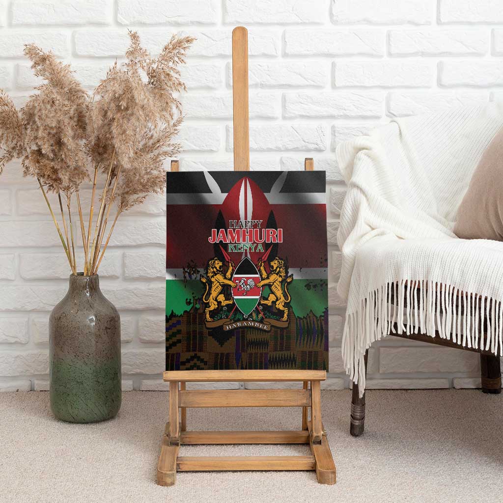 Kenya Jamhuri Day Canvas Wall Art Coat Of Arms With Kente Pattern - African Pride