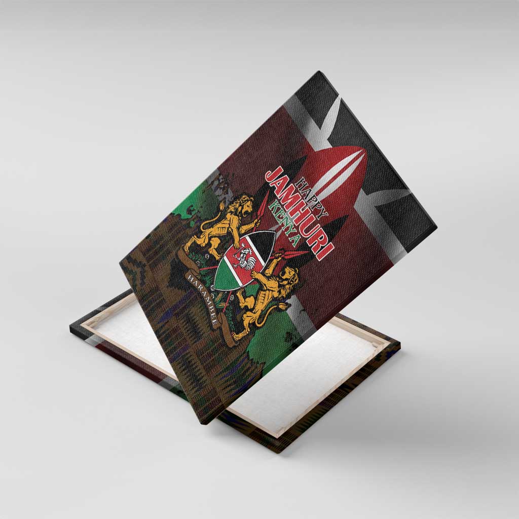 Kenya Jamhuri Day Canvas Wall Art Coat Of Arms With Kente Pattern - African Pride