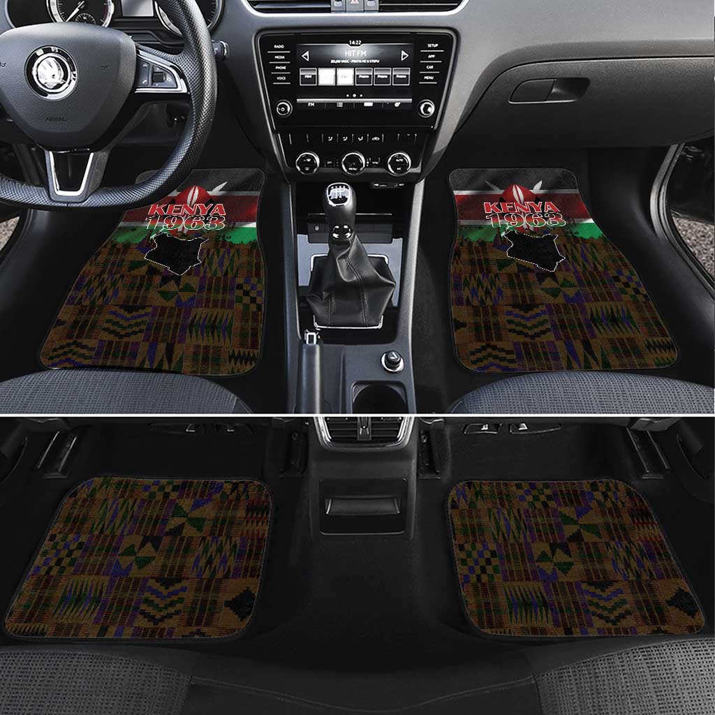 Kenya Jamhuri Day Car Mats Coat Of Arms With Kente Pattern - African Pride