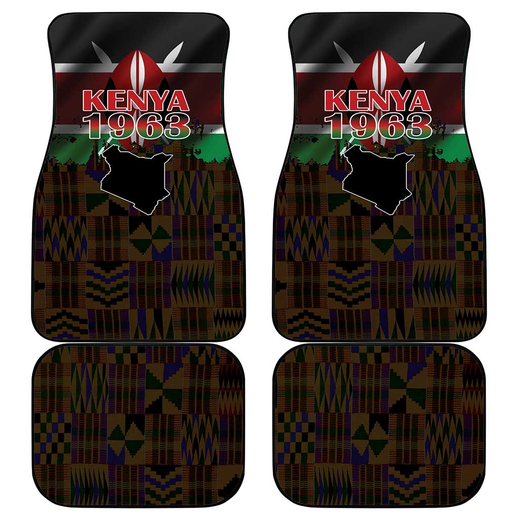 Kenya Jamhuri Day Car Mats Coat Of Arms With Kente Pattern - African Pride