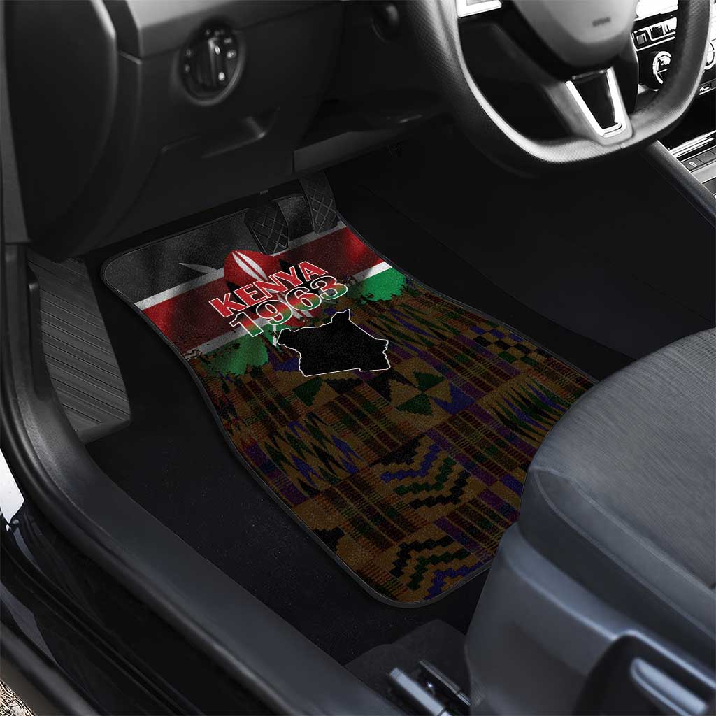 Kenya Jamhuri Day Car Mats Coat Of Arms With Kente Pattern - African Pride