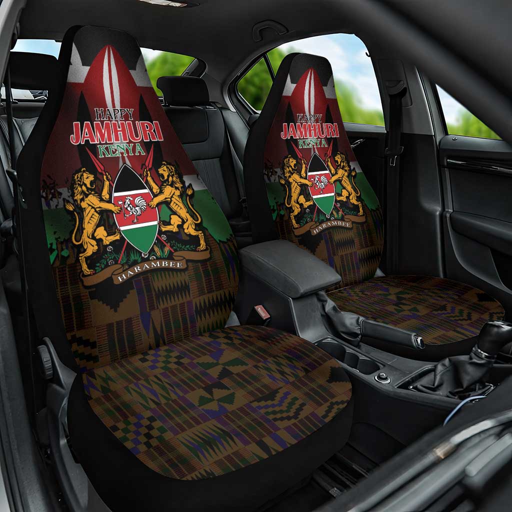 Kenya Jamhuri Day Car Seat Cover Coat Of Arms With Kente Pattern - African Pride