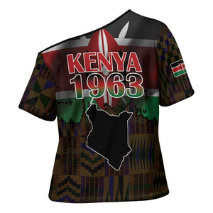 Happy Kenya Independence Day Cross Shoulder Shirt Coat Of Arms With Kente Pattern