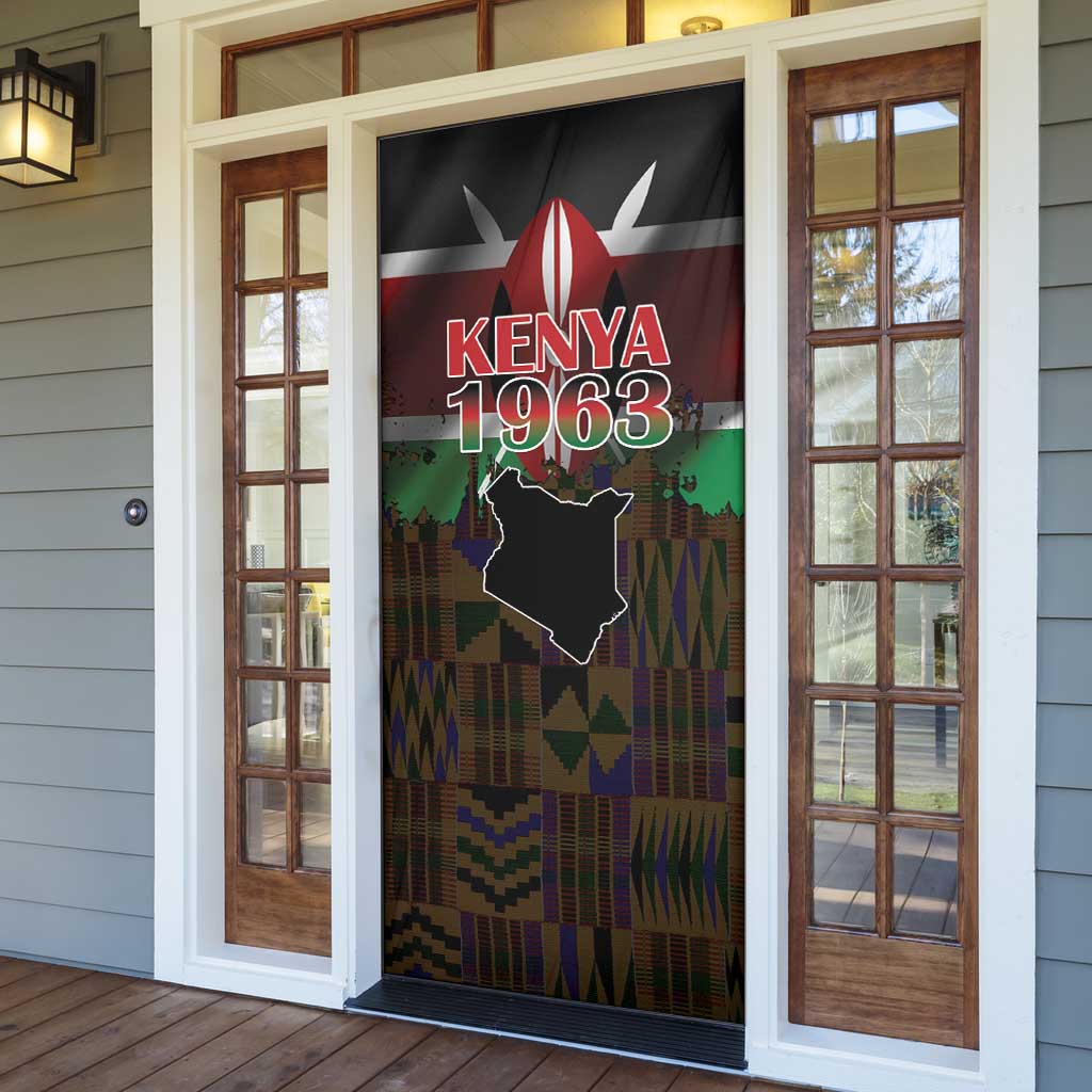Happy Kenya Independence Day Door Cover Coat Of Arms With Kente Pattern