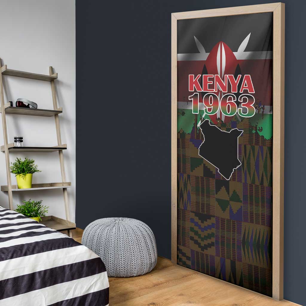 Happy Kenya Independence Day Door Cover Coat Of Arms With Kente Pattern