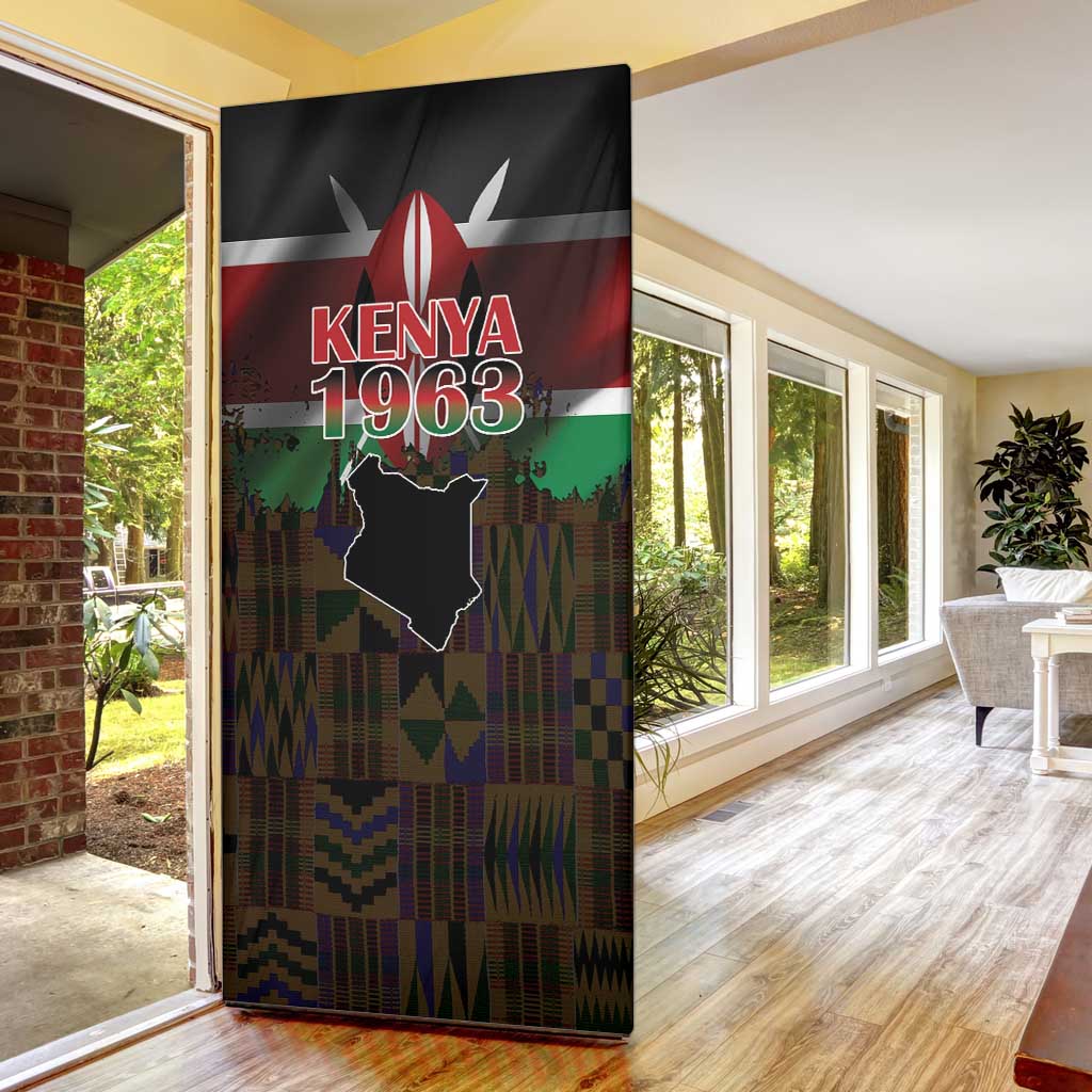 Happy Kenya Independence Day Door Cover Coat Of Arms With Kente Pattern