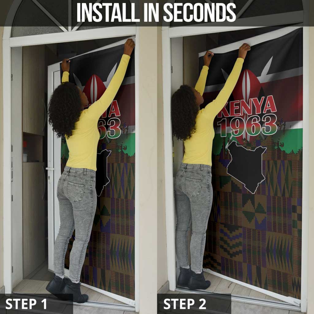 Happy Kenya Independence Day Door Cover Coat Of Arms With Kente Pattern