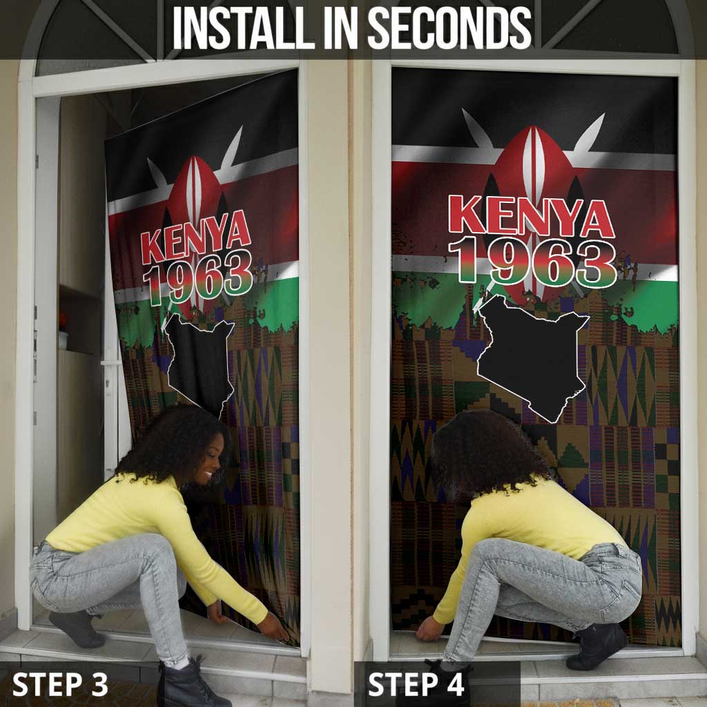 Happy Kenya Independence Day Door Cover Coat Of Arms With Kente Pattern