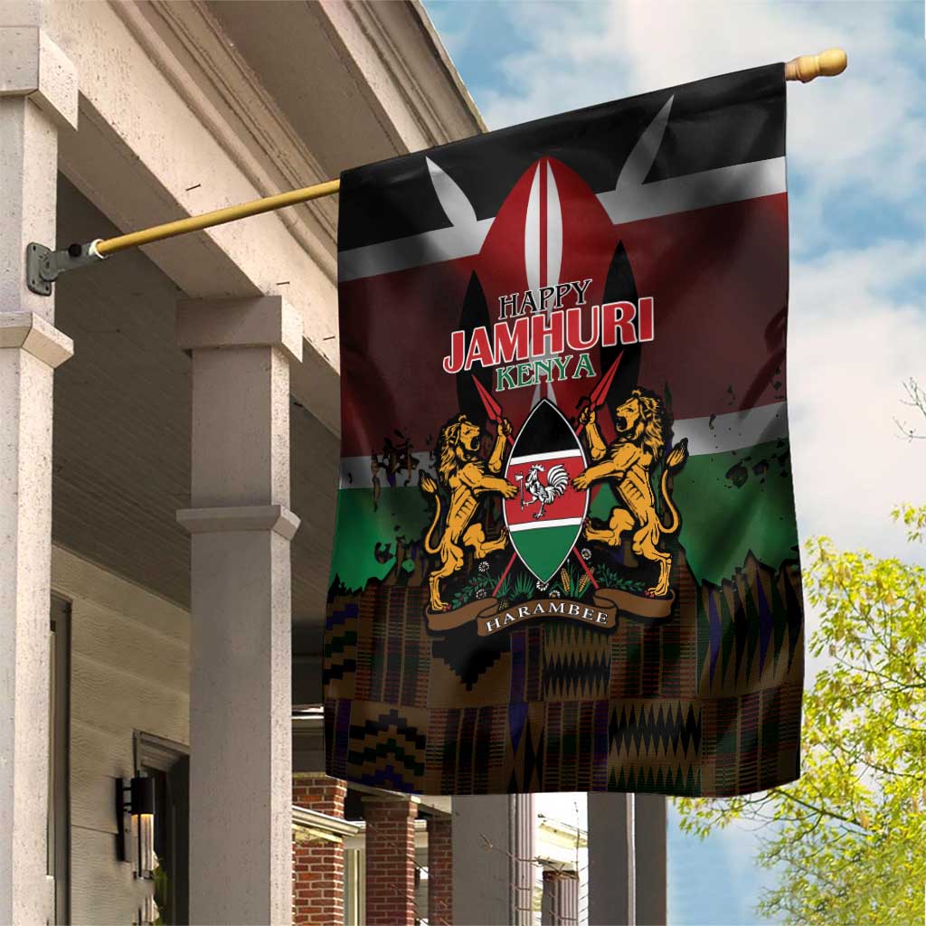 Kenya Jamhuri Day Garden Flag Coat Of Arms With Kente Pattern - African Pride