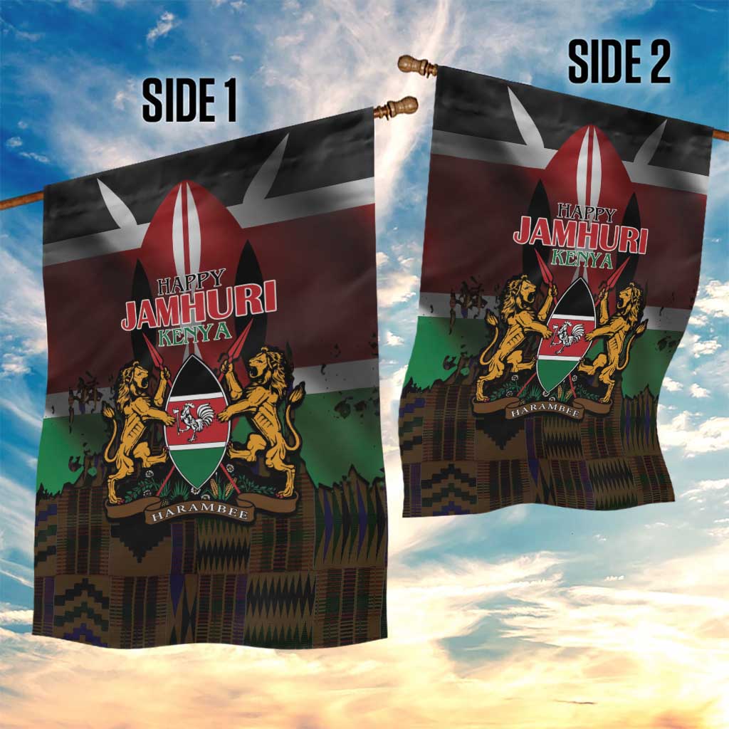 Kenya Jamhuri Day Garden Flag Coat Of Arms With Kente Pattern - African Pride
