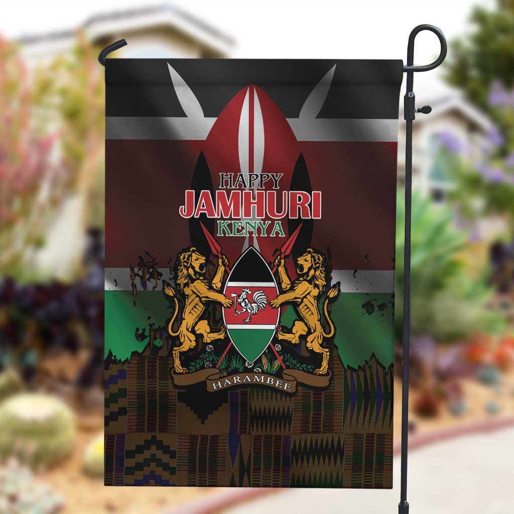 Kenya Jamhuri Day Garden Flag Coat Of Arms With Kente Pattern - African Pride