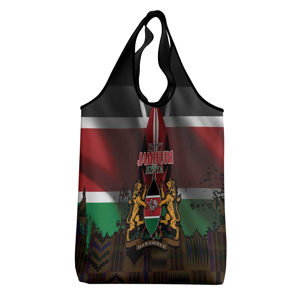 Kenya Jamhuri Day Grocery Bag Coat Of Arms With Kente Pattern - African Pride