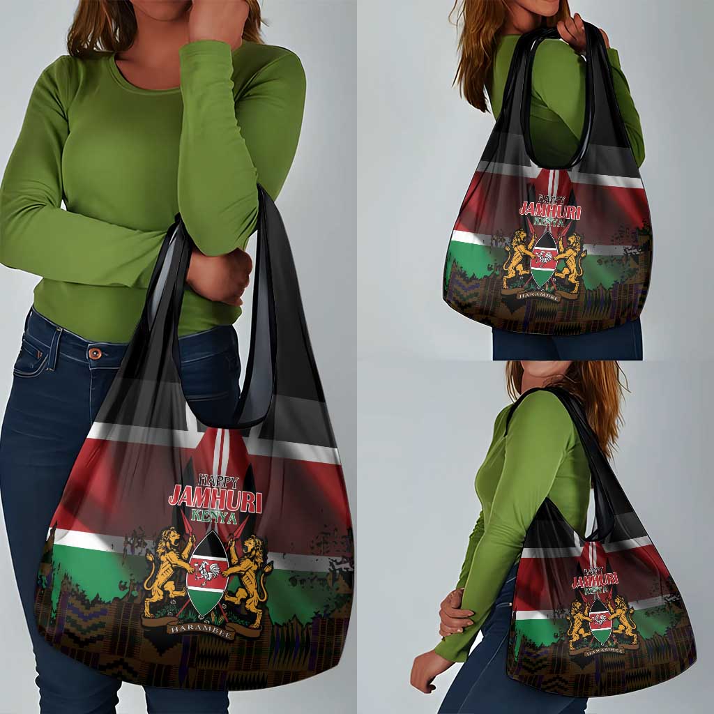 Kenya Jamhuri Day Grocery Bag Coat Of Arms With Kente Pattern - African Pride