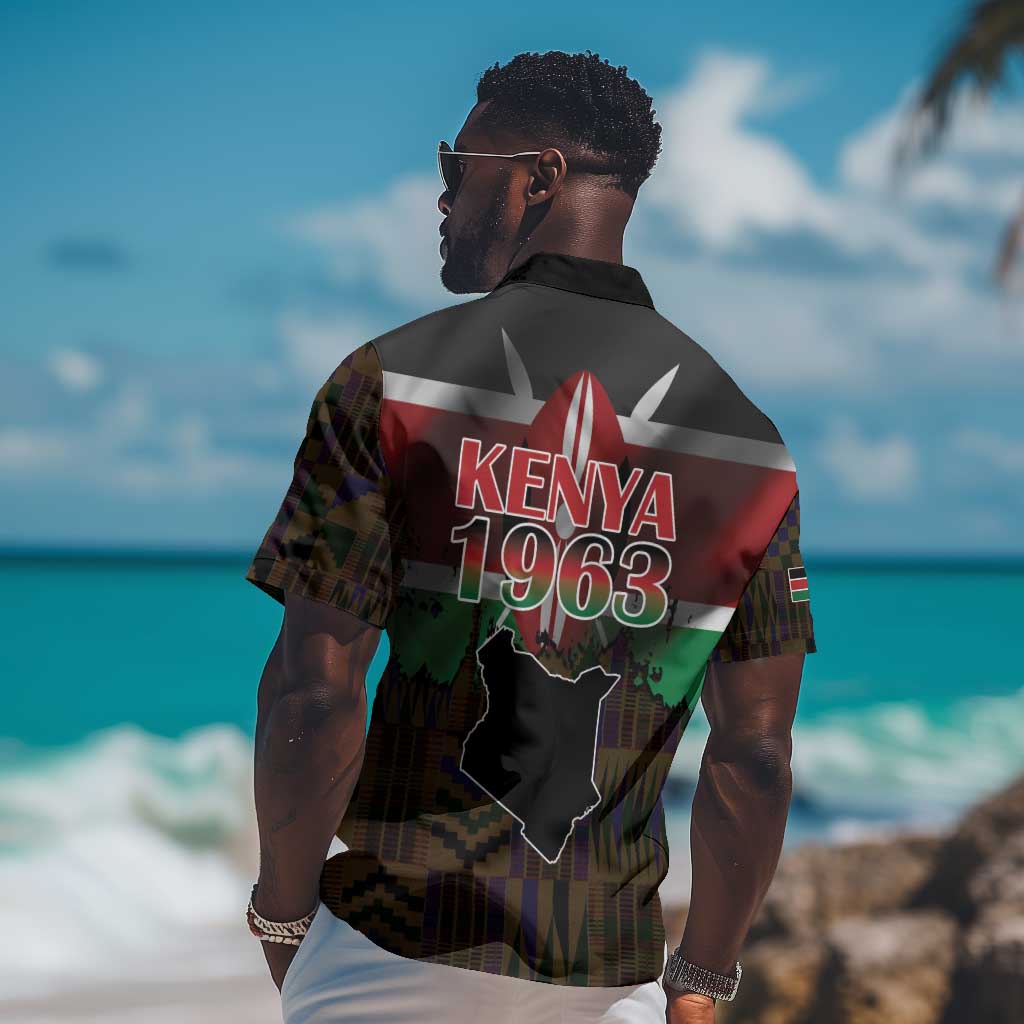Kenya Jamhuri Day Hawaiian Shirt Coat Of Arms With Kente Pattern - African Pride