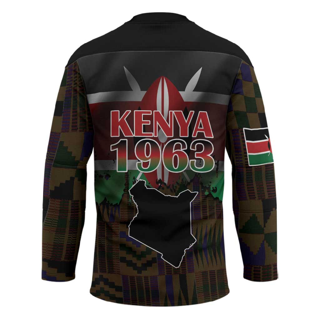 Happy Kenya Independence Day Hockey Jersey Coat Of Arms With Kente Pattern