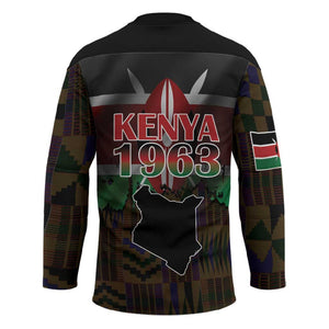 Happy Kenya Independence Day Hockey Jersey Coat Of Arms With Kente Pattern