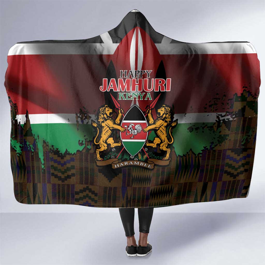 Kenya Jamhuri Day Hooded Blanket Coat Of Arms With Kente Pattern - African Pride