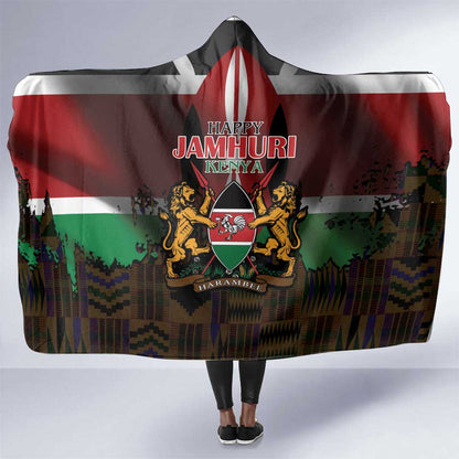 Kenya Jamhuri Day Hooded Blanket Coat Of Arms With Kente Pattern - African Pride