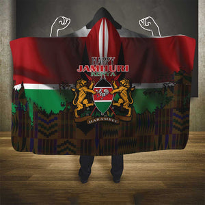 Kenya Jamhuri Day Hooded Blanket Coat Of Arms With Kente Pattern - African Pride