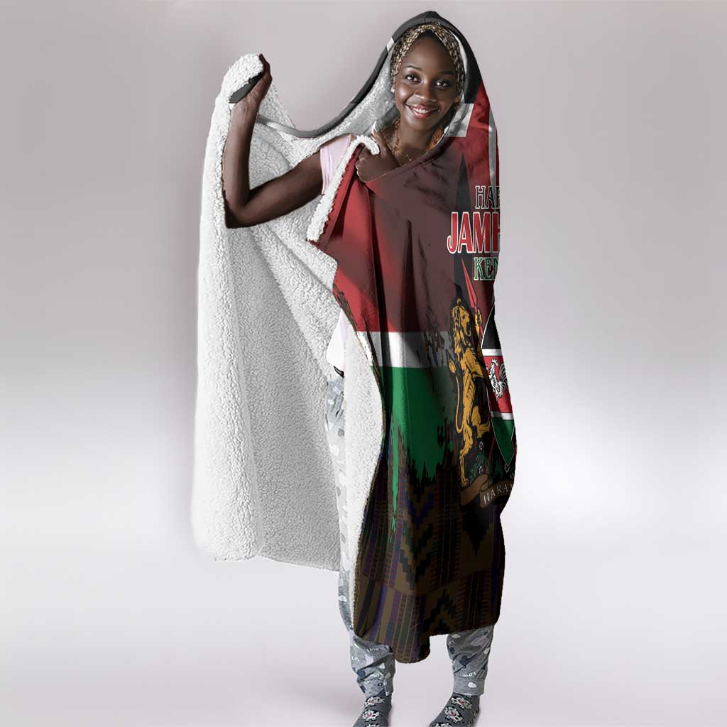 Kenya Jamhuri Day Hooded Blanket Coat Of Arms With Kente Pattern - African Pride