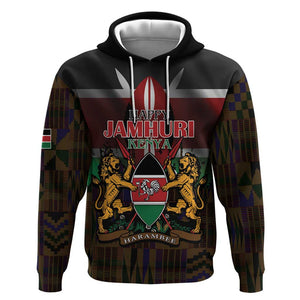 Kenya Jamhuri Day Hoodie Coat Of Arms With Kente Pattern - African Pride