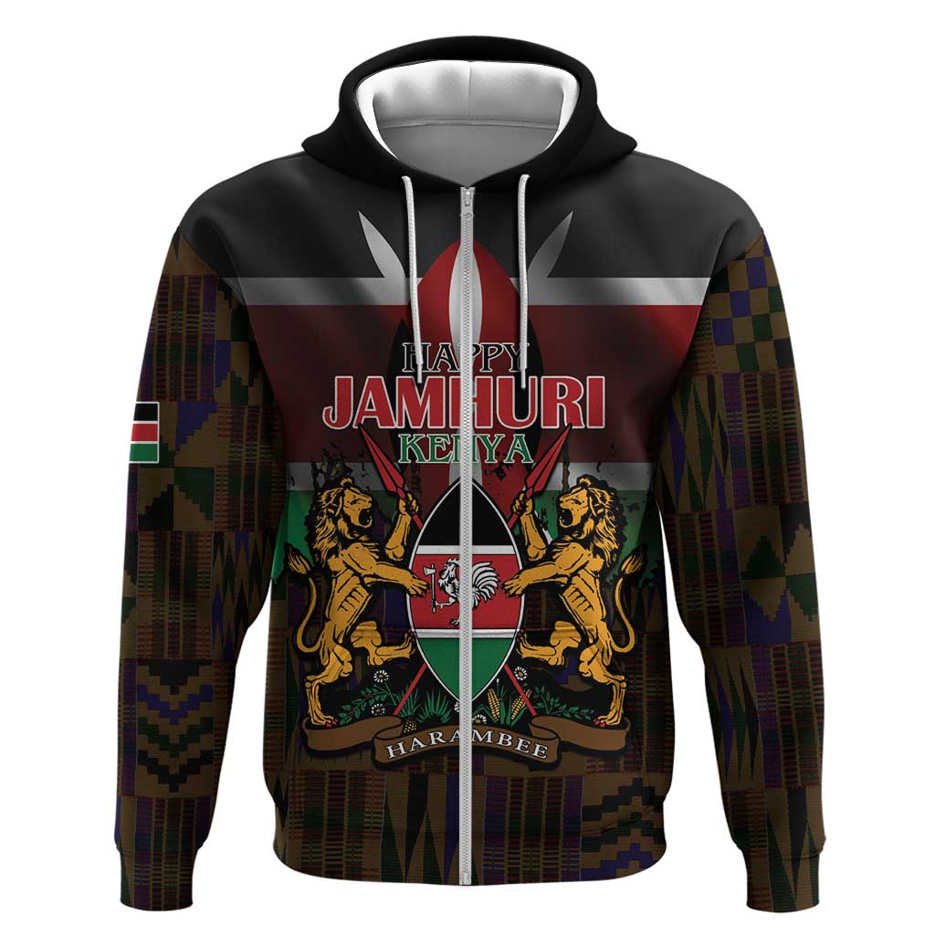 Kenya Jamhuri Day Hoodie Coat Of Arms With Kente Pattern - African Pride