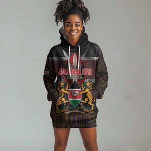 Kenya Jamhuri Day Hoodie Dress Coat Of Arms With Kente Pattern - African Pride