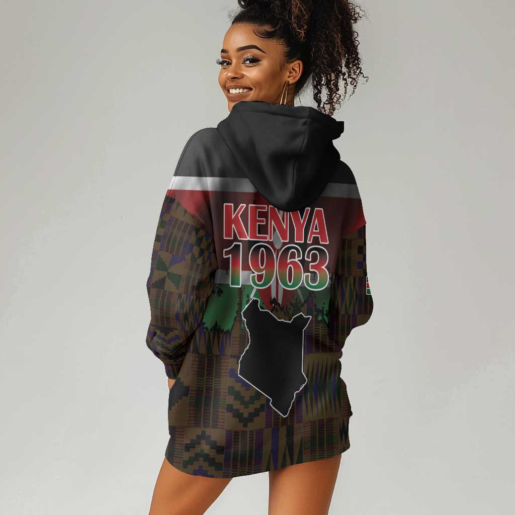 Kenya Jamhuri Day Hoodie Dress Coat Of Arms With Kente Pattern - African Pride