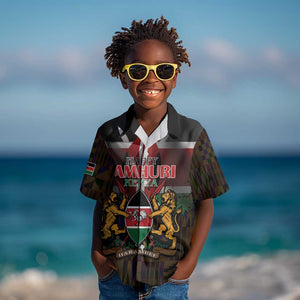 Kenya Jamhuri Day Kid Hawaiian Shirt Coat Of Arms With Kente Pattern - African Pride