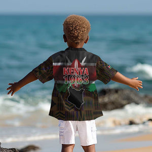 Kenya Jamhuri Day Kid Hawaiian Shirt Coat Of Arms With Kente Pattern - African Pride