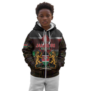 Kenya Jamhuri Day Kid Hoodie Coat Of Arms With Kente Pattern - African Pride
