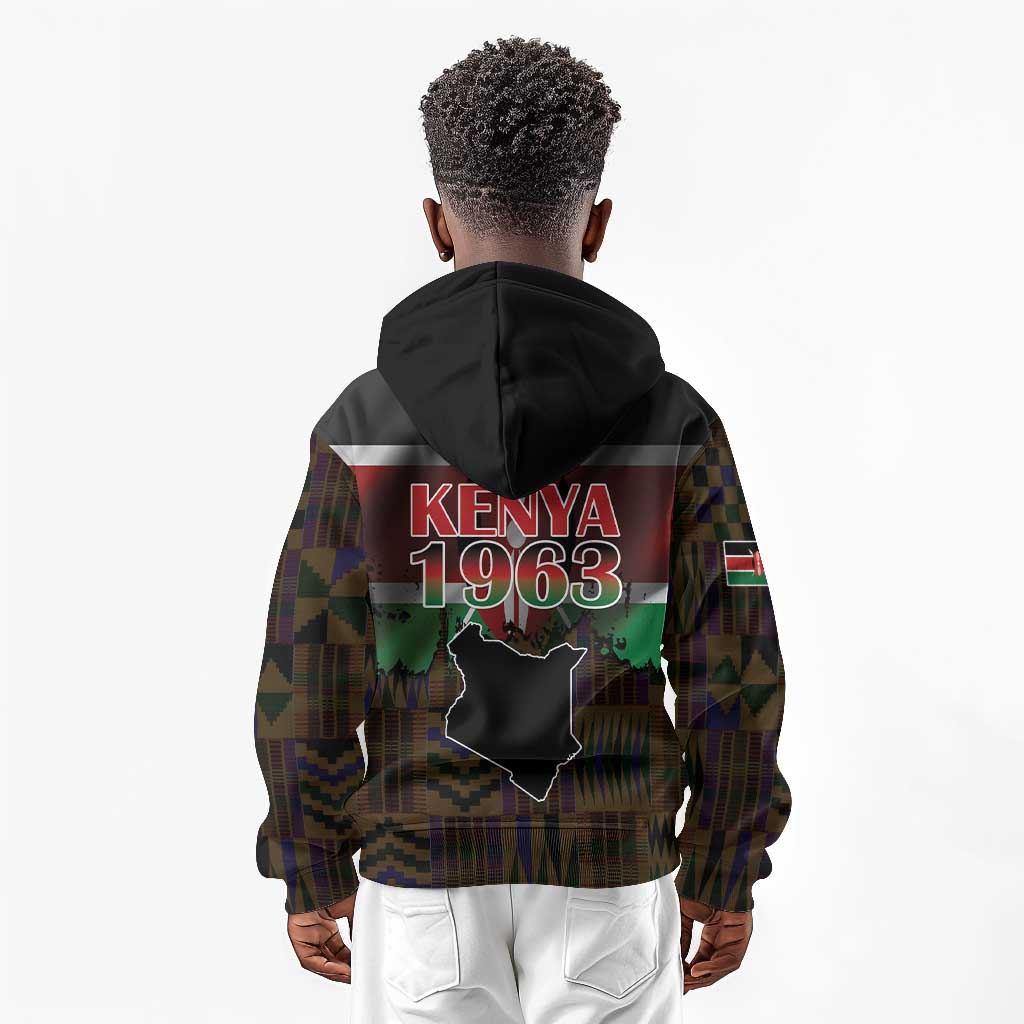 Kenya Jamhuri Day Kid Hoodie Coat Of Arms With Kente Pattern - African Pride