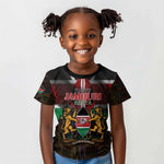 Kenya Jamhuri Day Kid T shirt Coat Of Arms With Kente Pattern - African Pride