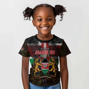 Kenya Jamhuri Day Kid T shirt Coat Of Arms With Kente Pattern - African Pride