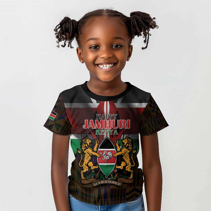 Kenya Jamhuri Day Kid T shirt Coat Of Arms With Kente Pattern - African Pride
