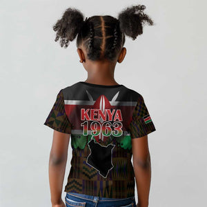 Kenya Jamhuri Day Kid T shirt Coat Of Arms With Kente Pattern - African Pride