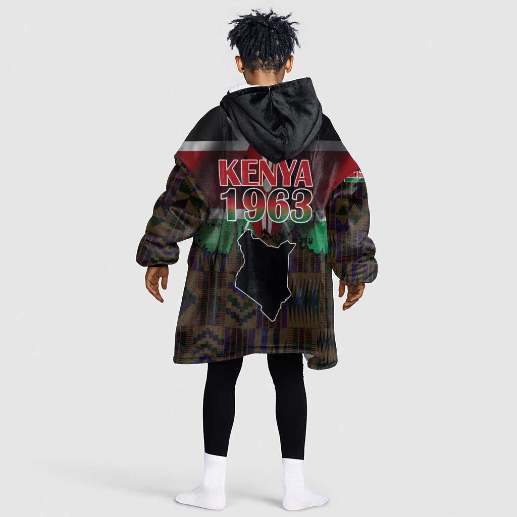 Kenya Jamhuri Day Kid Wearable Blanket Hoodie Coat Of Arms With Kente Pattern - African Pride