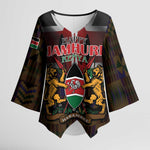 Happy Kenya Independence Day Kimono Sleeve Blouse Coat Of Arms With Kente Pattern