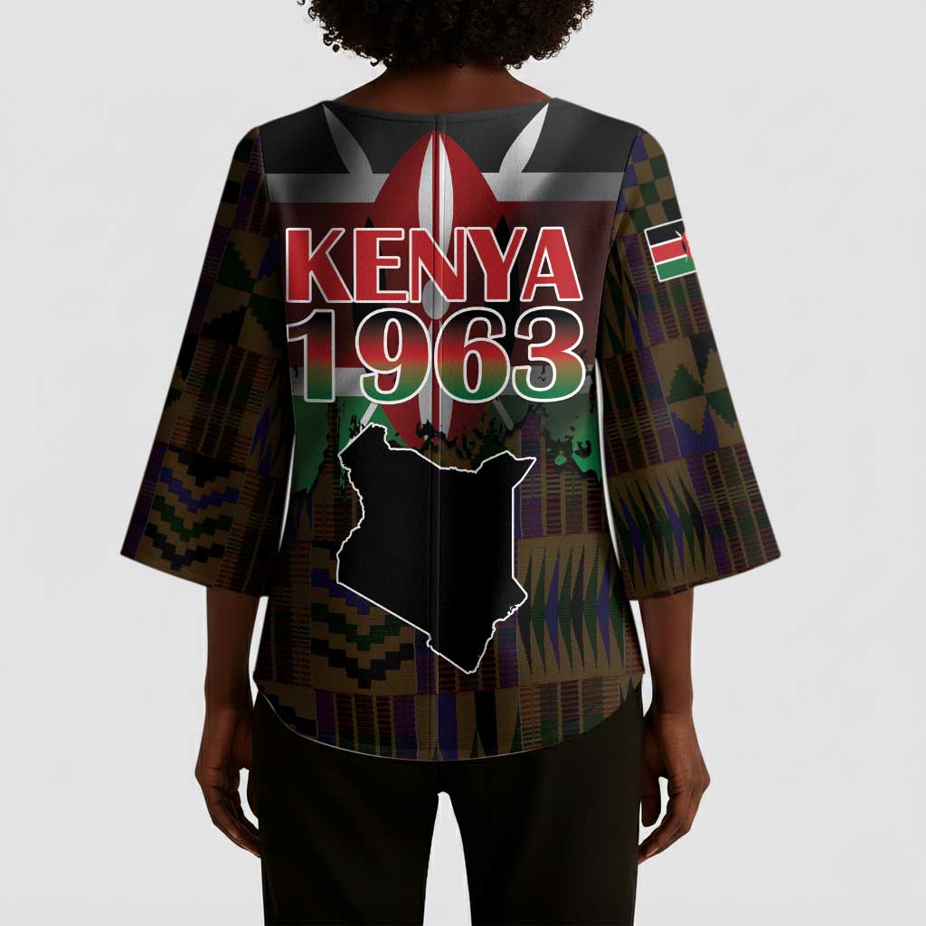 Happy Kenya Independence Day Kimono Sleeve Blouse Coat Of Arms With Kente Pattern