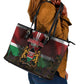 Kenya Jamhuri Day Leather Tote Bag Coat Of Arms With Kente Pattern - African Pride