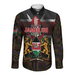 Kenya Jamhuri Day Long Sleeve Button Shirt Coat Of Arms With Kente Pattern - African Pride