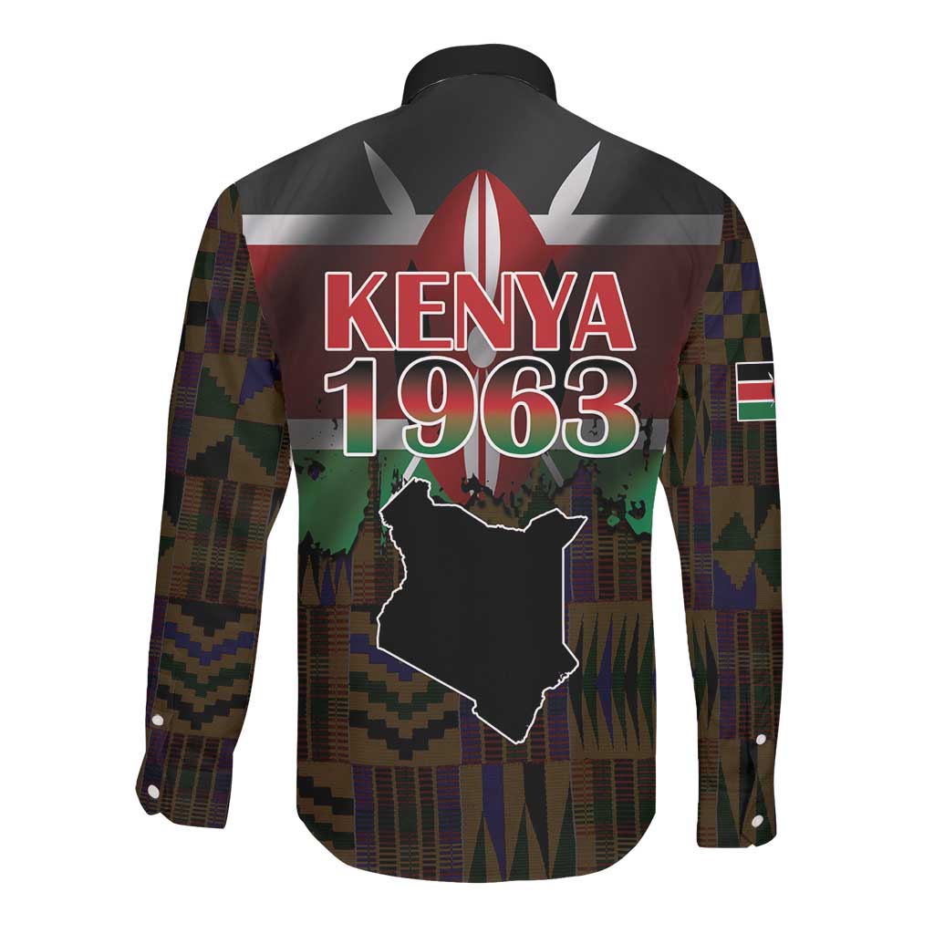 Kenya Jamhuri Day Long Sleeve Button Shirt Coat Of Arms With Kente Pattern - African Pride