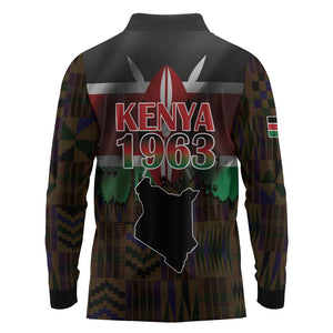 Kenya Jamhuri Day Long Sleeve Polo Shirt Coat Of Arms With Kente Pattern - African Pride