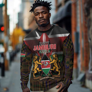 Kenya Jamhuri Day Long Sleeve Shirt Coat Of Arms With Kente Pattern - African Pride