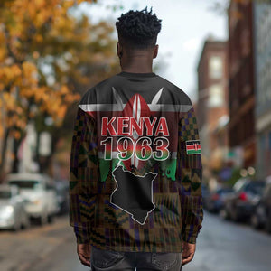 Kenya Jamhuri Day Long Sleeve Shirt Coat Of Arms With Kente Pattern - African Pride