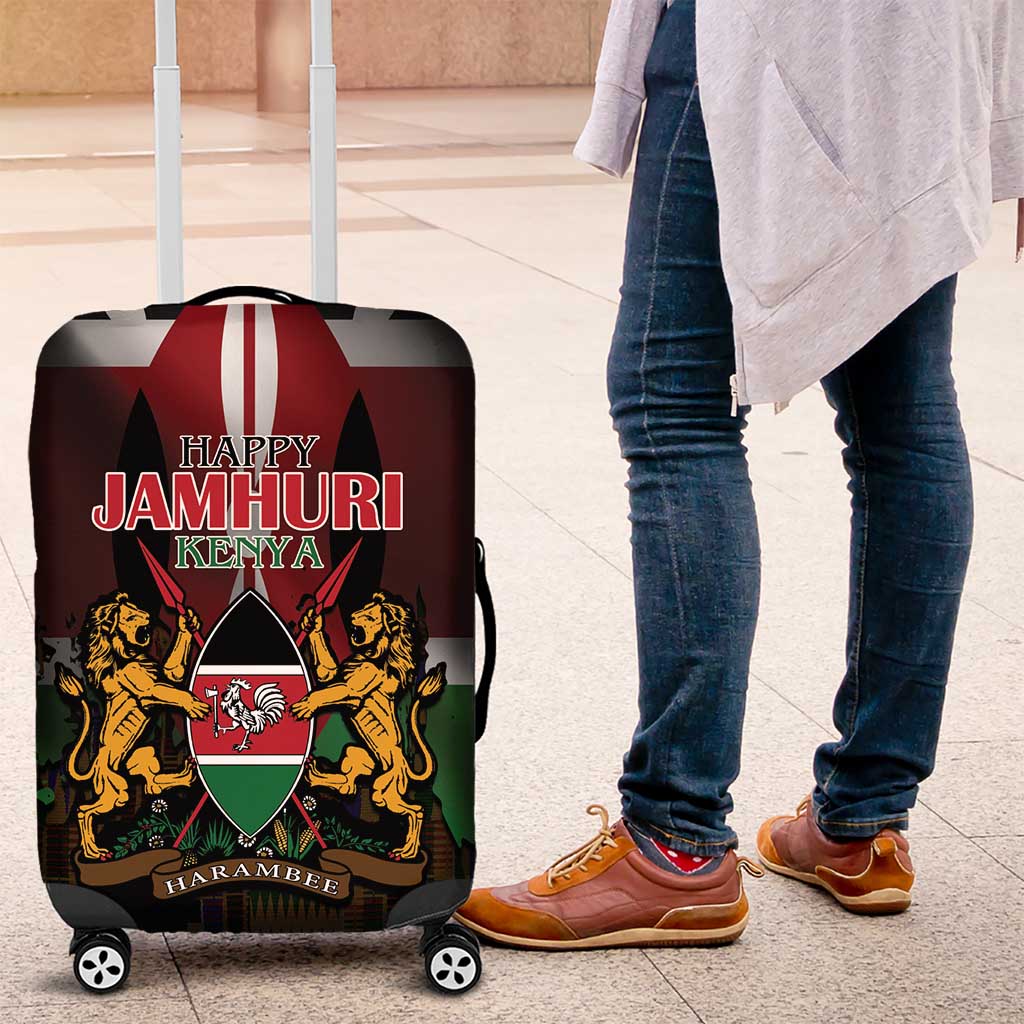 Kenya Jamhuri Day Luggage Cover Coat Of Arms With Kente Pattern - African Pride