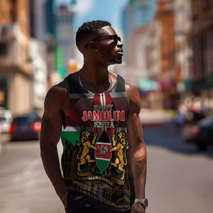 Kenya Jamhuri Day Men Tank Top Coat Of Arms With Kente Pattern - African Pride