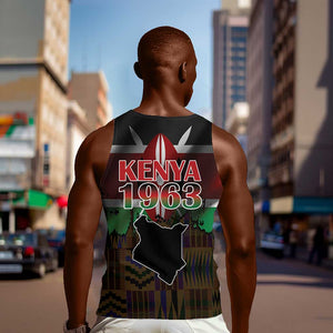 Kenya Jamhuri Day Men Tank Top Coat Of Arms With Kente Pattern - African Pride
