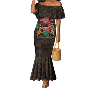 Kenya Jamhuri Day Mermaid Dress Coat Of Arms With Kente Pattern - African Pride